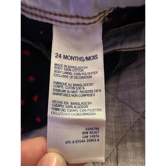 OshKosh B’gosh Denim Overalls 24M Dark Wash Heart Lined Cuffed - Picture 7 of 10